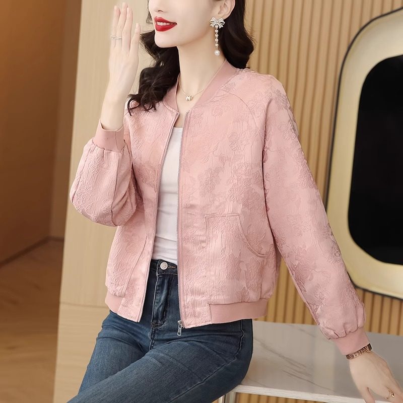 宽松时尚提花短款外套女春秋2025年新款夹克棒球服开 衫上衣女休