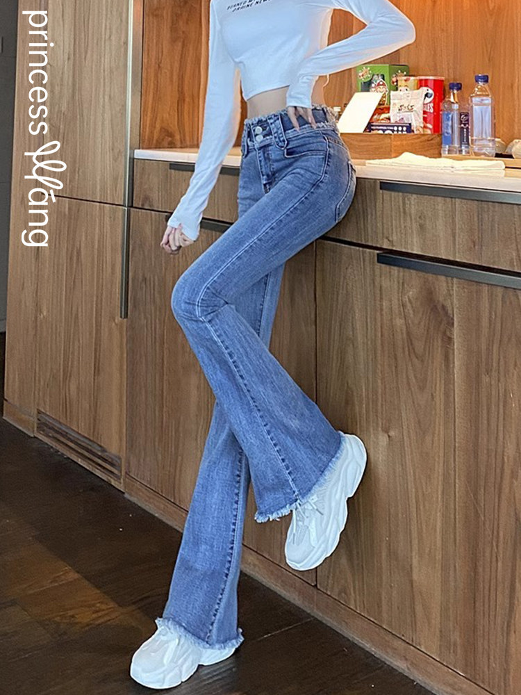 高腰显瘦微喇牛仔裤女秋季2025新弹力显瘦修身时尚女裤设计感小众
