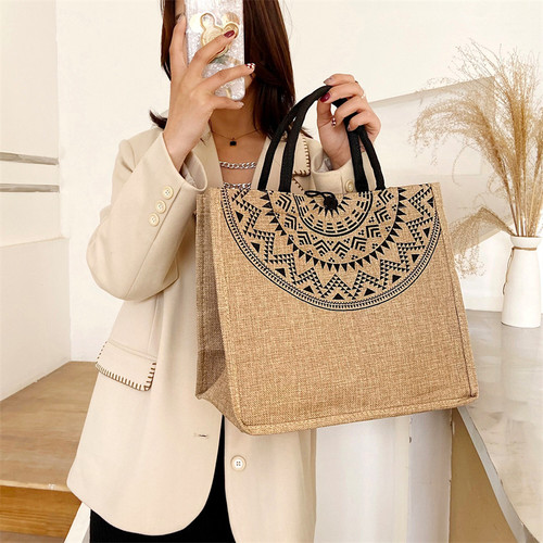 韩国原创购物袋亚麻布手提包女2025新款帆布公文包文件包单肩布包