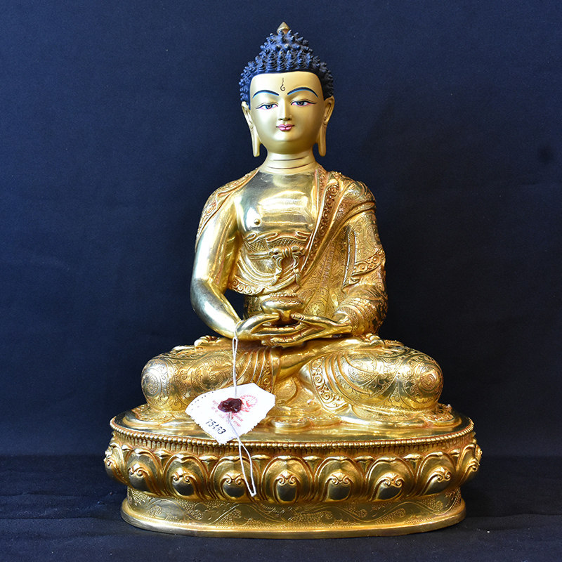 阿弥陀佛佛像 尼泊尔手工藏传佛像10寸铜全鎏金密宗铜像摆件