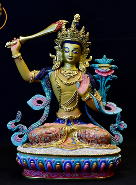 尼泊尔手工篆刻文殊菩萨铜像