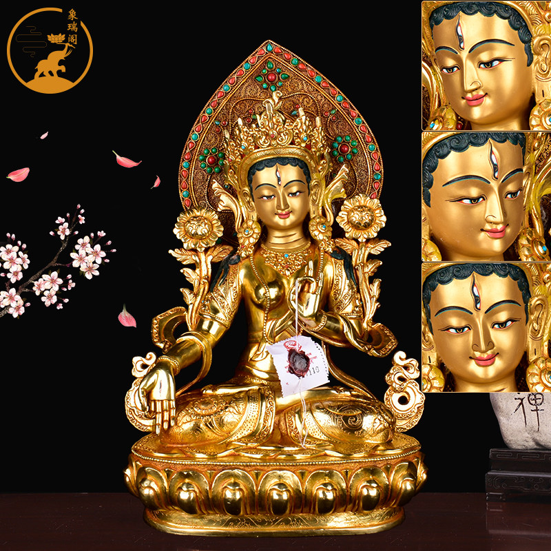 精品尼泊尔铜白度母菩萨鎏金 西藏密宗神像摆件居家供奉1尺佛像