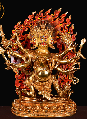 马头明王护法尼泊尔手工铜全鎏金马头金刚单身10寸密宗居家摆件