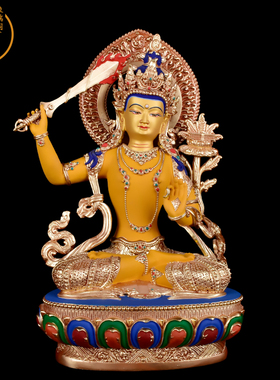 象瑞阁文殊菩萨鎏金彩绘雕花摆件