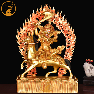 噶举派《吉祥天母》铜像摆件西藏铜全鎏金雕花客厅吉祥天女工艺品