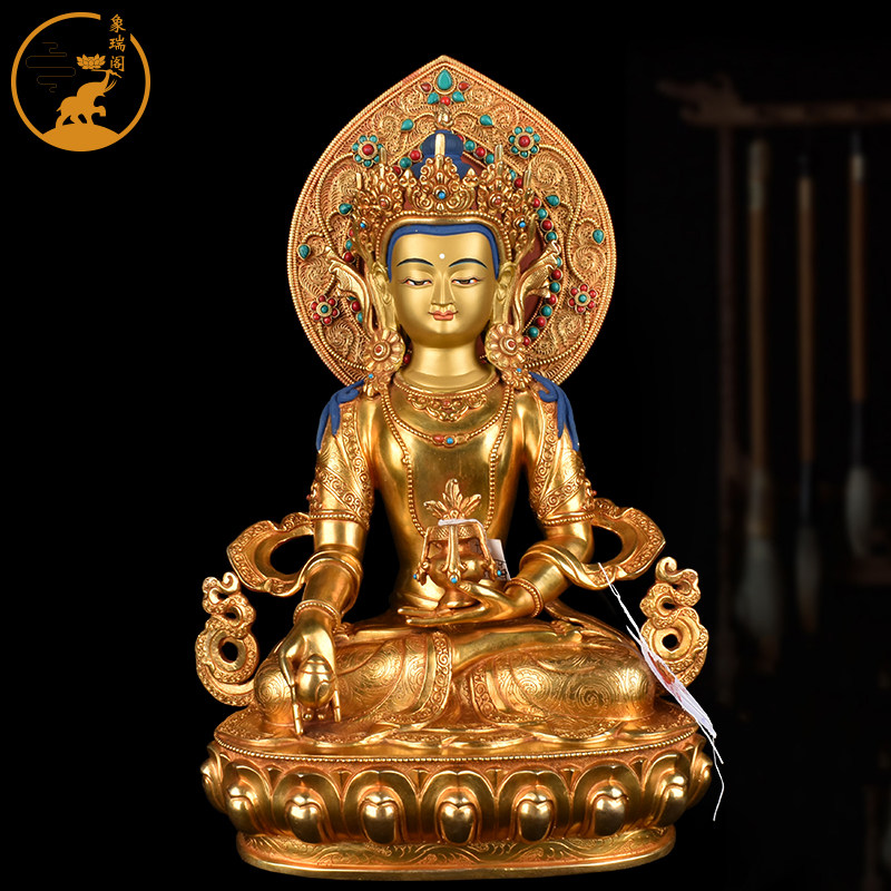 地藏王菩萨摆件铜尼泊尔全鎏金藏传密宗佛台供奉地藏王12寸佛像