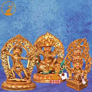 尼泊尔释迦族工艺宁玛派三大护法铜像鎏金一髻佛母单肩护法10寸