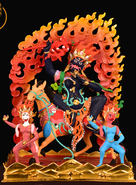 西藏工艺铜鎏金彩绘吉祥天母藏传密宗居家供佛护法摆件佛像