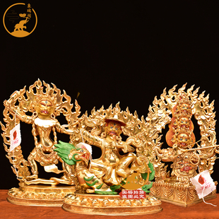 宁玛派三根本护法铜像一髻佛母单坚护法啦惹热乎啦雕像一套28cm