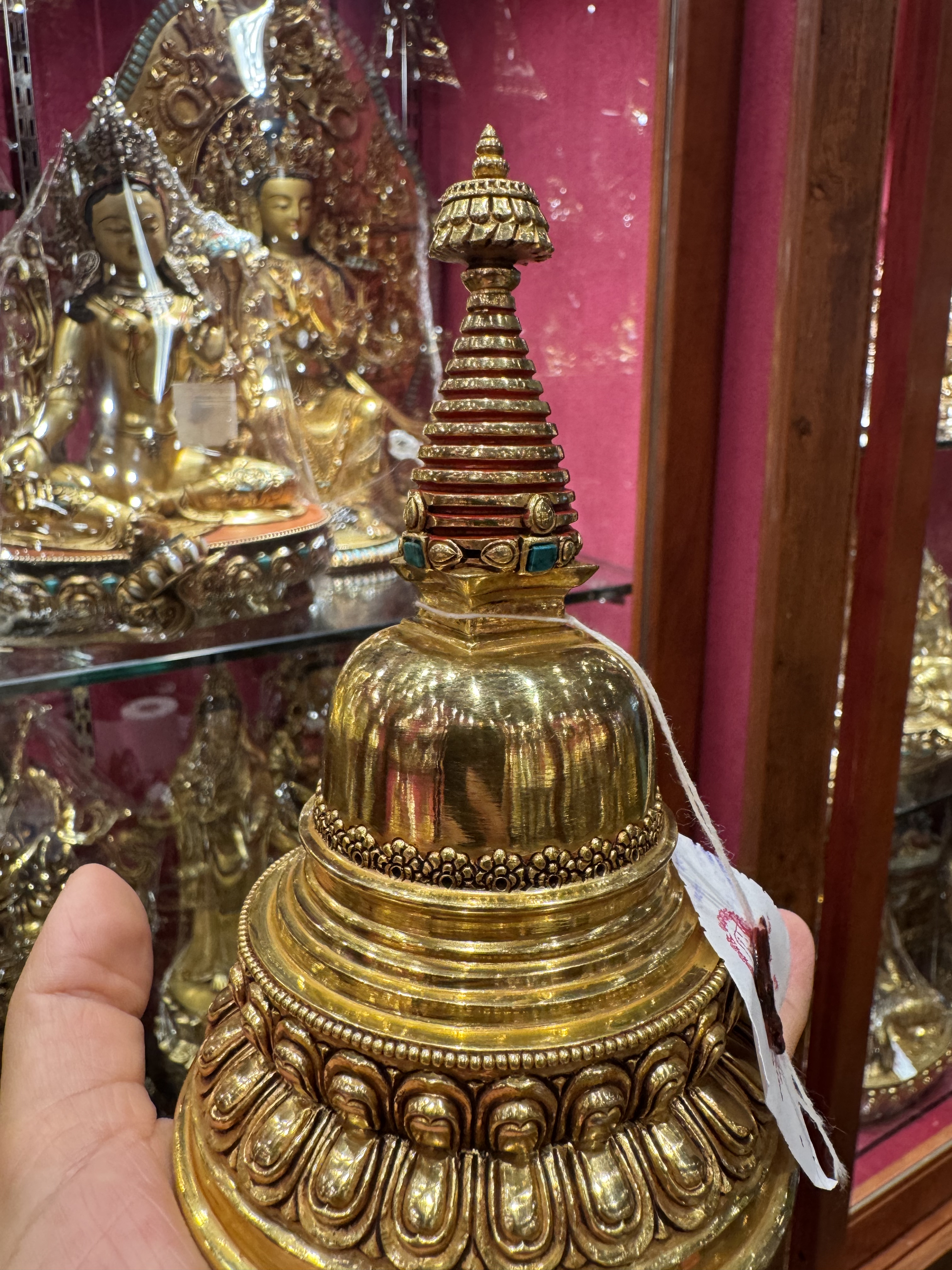 尼泊尔释迦族手工艺紫铜鎏金噶当塔圆满塔15cm