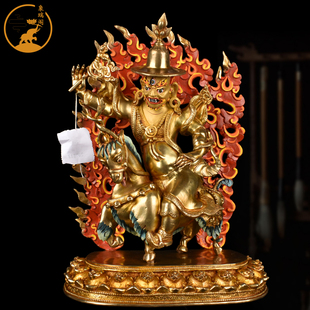 尼泊尔手工宁玛派三根本紫铜鎏金单坚护法密宗35cm单肩护法佛像