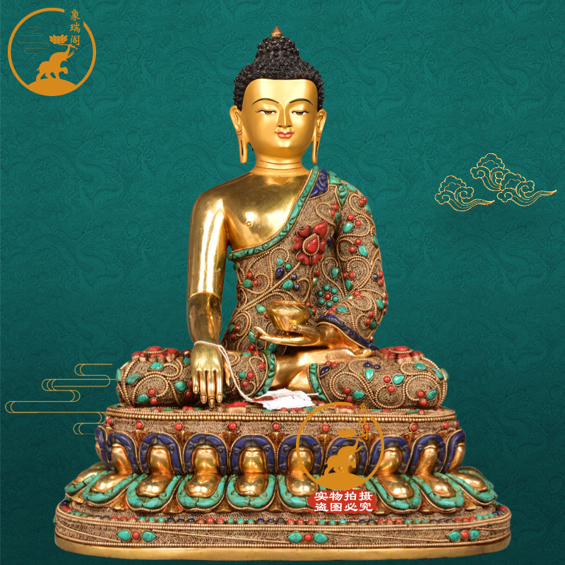 释迦族精品45cm掐丝密宗释迦牟尼佛佛像藏传三世佛尼泊尔铜像摆件