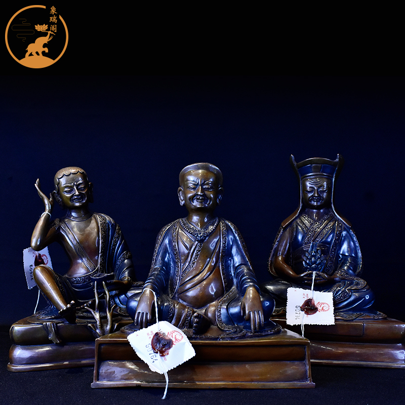 噶举派祖师 密宗摆件7寸三大怙主冈波巴米拉日巴玛尔巴尊者铜像