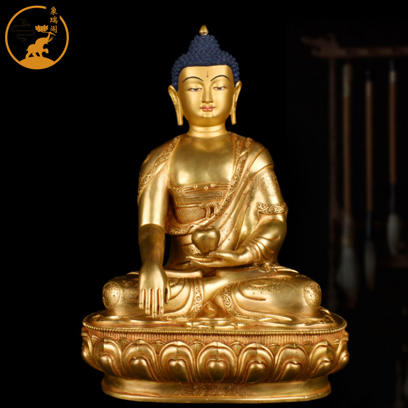 释迦牟尼尼泊尔纯紫铜鎏金释加摩尼密宗铜像家用精品摆件36cm佛像