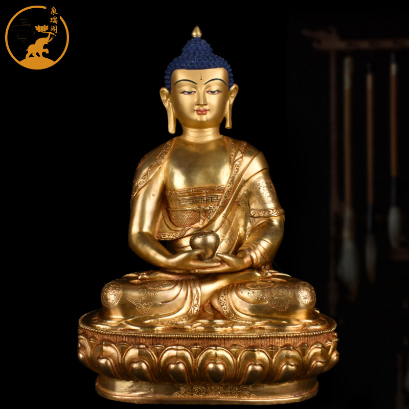 阿弥陀佛尼泊尔纯紫铜鎏金啊弥陀佛密宗神像家用精品摆件36cm佛像