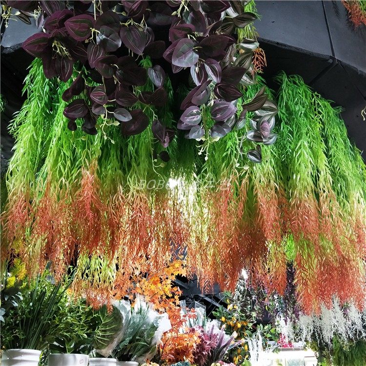 加密仿真垂柳柳条吊兰壁挂柳树叶藤条塑料柳枝柳叶吊顶墙壁装饰