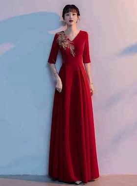 红歌大合唱团演出服女长裙合唱队诗歌朗诵主持人指挥大气显瘦礼服