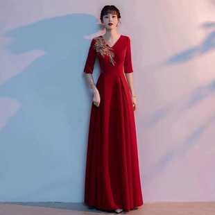 红歌大合唱团演出服女长裙合唱队诗歌朗诵主持人指挥大气显瘦礼服