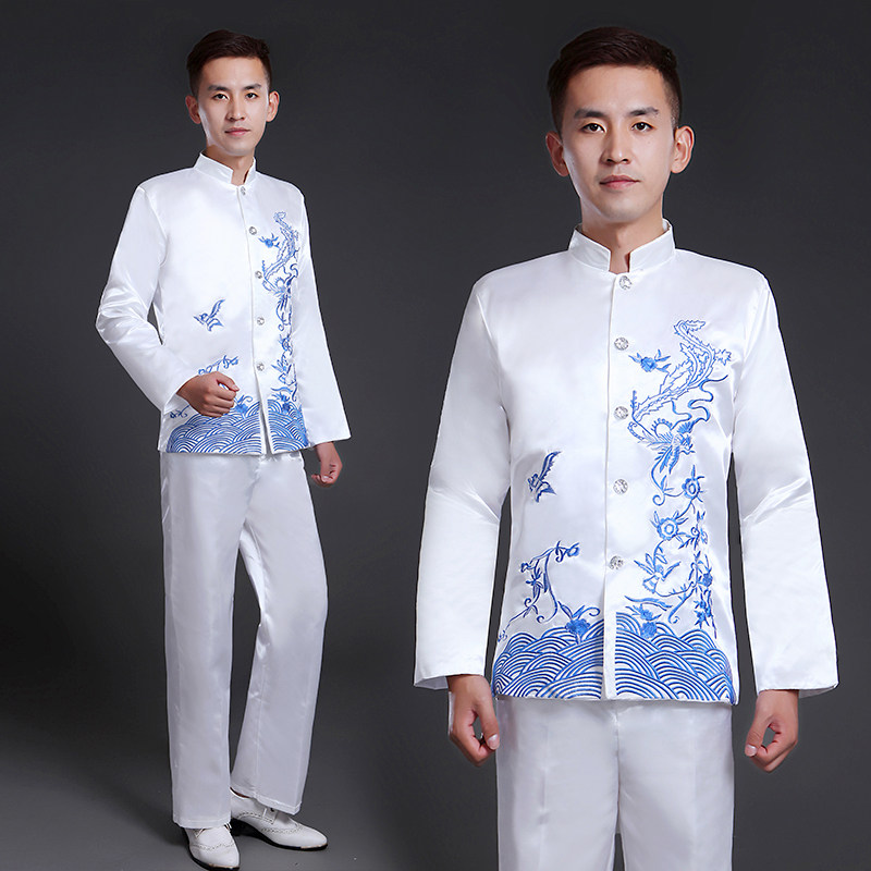 中山装男青年中国风演出服2018新款主持人礼服夏季合唱服成人套装