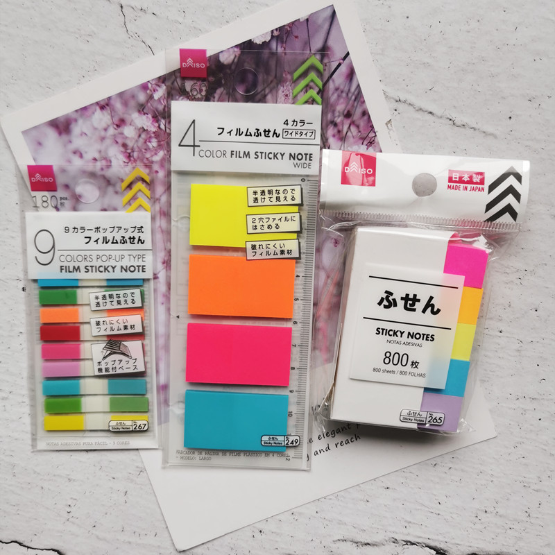 日本DAISO大创学生办公室彩色透明荧光标签索引贴便签贴便利贴纸
