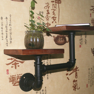 美式复古铁艺水管搁板做旧壁挂墙壁置物架书架服装挂钩挂衣架包邮