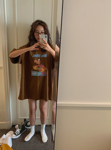 凡他姨【宅女乱糟糟】自制可爱卡通印花T恤休闲纯棉圆领短袖女夏