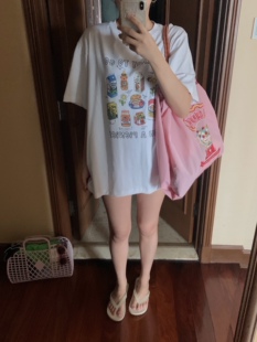 凡他姨【夏日不发胖】可爱零食印花T恤宽松休闲圆领纯棉短袖夏季