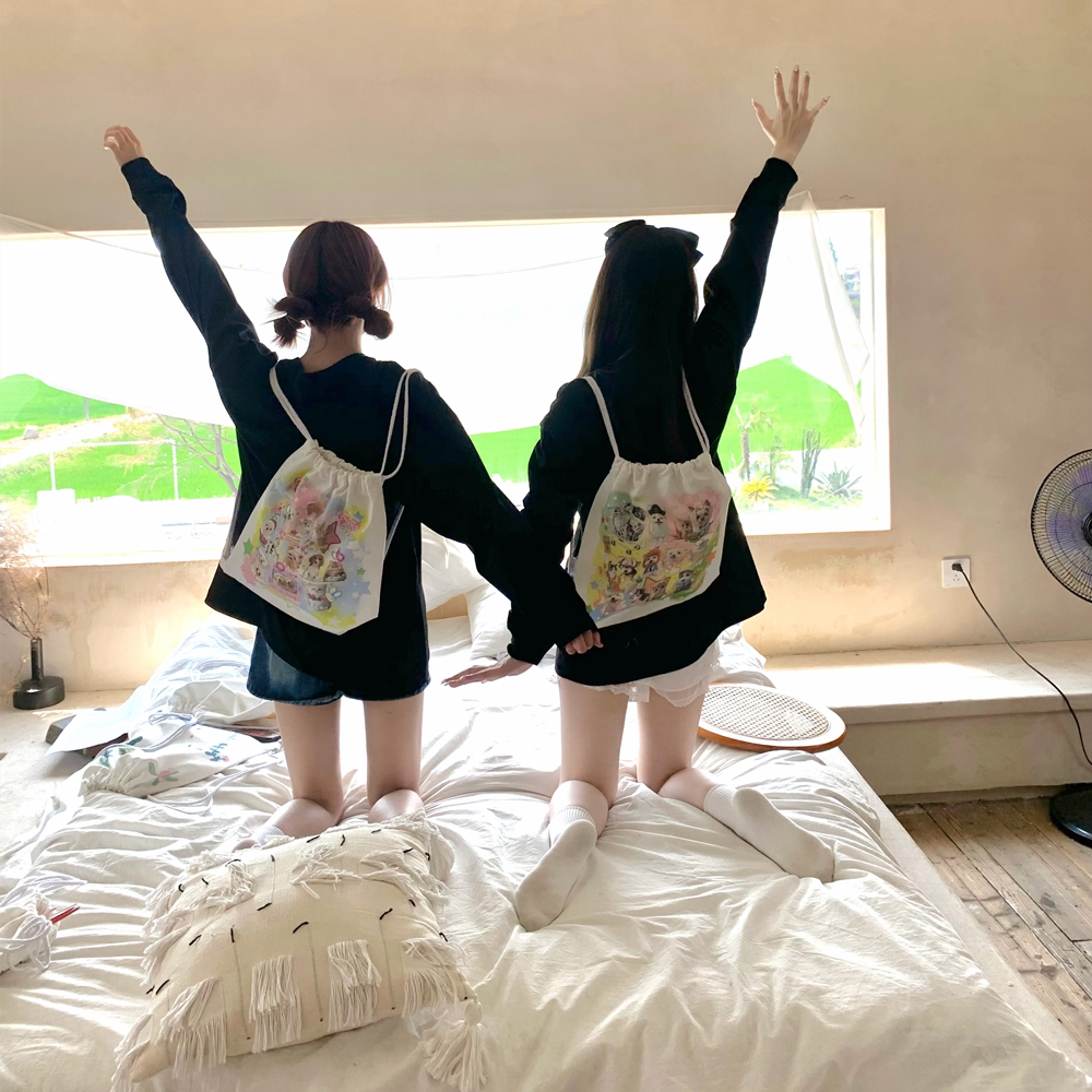 凡他姨【狗狗教万岁】原创古早便签风狗狗猫咪印花双肩包帆布包女