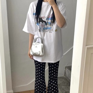 凡他姨【梦游小猫】夏季甜美可爱韩系印花T恤宽松纯棉圆领短袖女