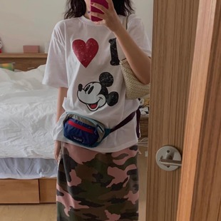 休闲百搭T恤情侣装 小众韩系ins风纯棉圆领短袖 米奇表白 凡他姨