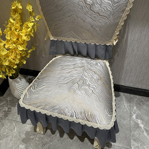 餐桌椅坐垫布艺高端奢华家用美式提花套罩田园蕾丝绑带固定椅子套