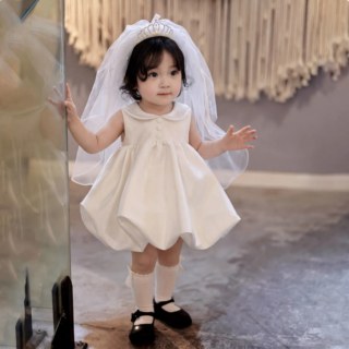 女宝宝周岁抓周礼服2026新款夏款白色花童礼服洋气蓬蓬生日公主裙