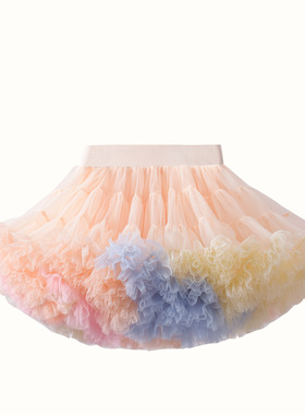 三代彩虹冰淇淋tutu裙渐变加蓬网纱凸凸裙公主兔兔裙周岁裙