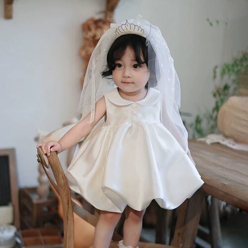 女宝宝周岁抓周礼服2026新款夏款白色花童礼服洋气蓬蓬生日公主裙