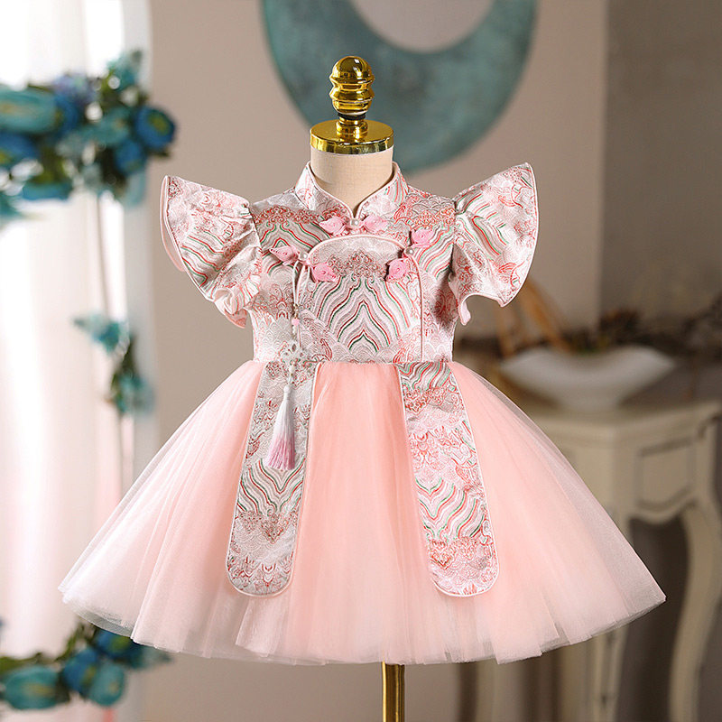 女童唐装女童礼服粉色公主裙