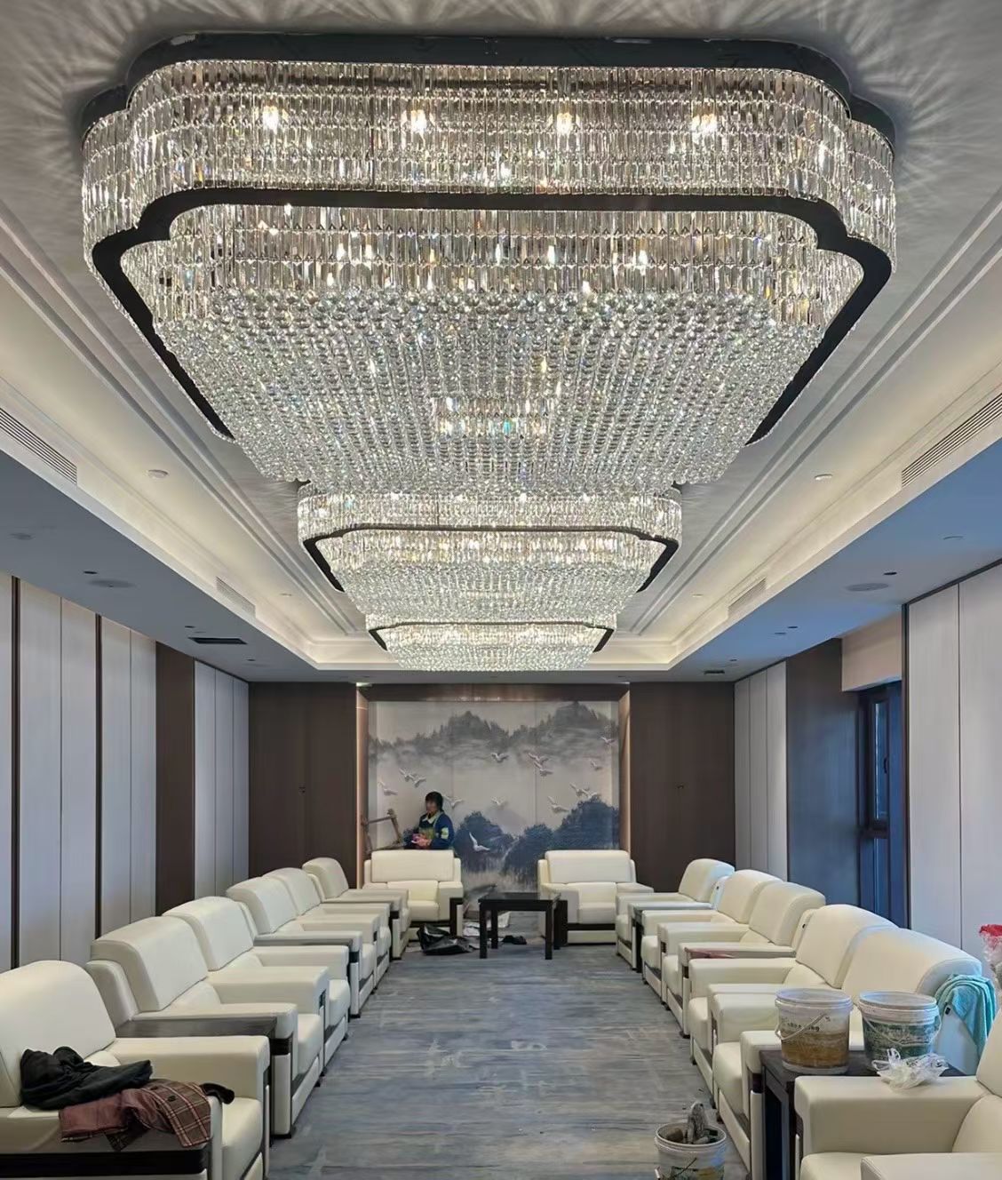 酒店大堂水晶吸顶灯高档长方形工程定制大型高端会所宴会厅吸顶灯图片