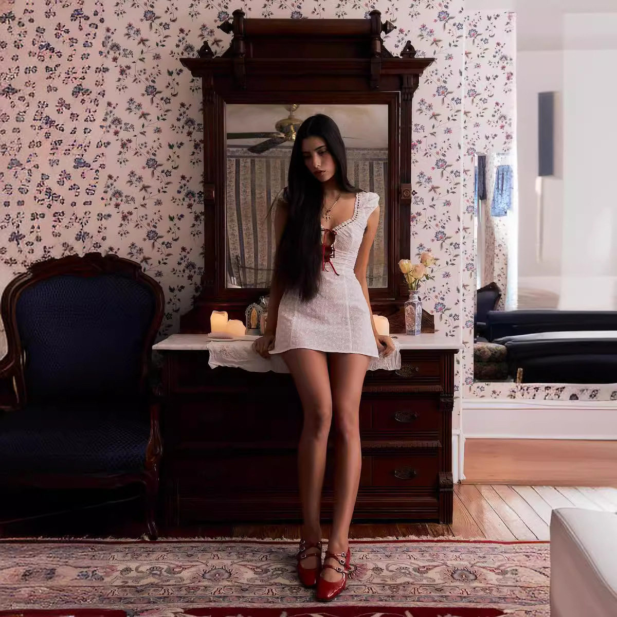 2024夏季新款女装绑带连衣裙时尚性感花边鱼尾紧身裙,女装/女士精品,连衣裙,淘宝优惠券,粉丝福利购,淘宝优惠卷