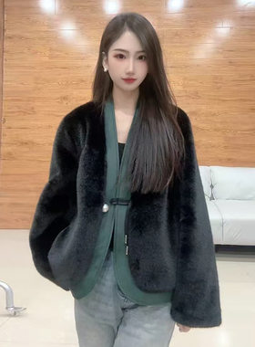新中式开衫滑面料外套女纯2025新款国风复古盘扣短款长袖大衣修身