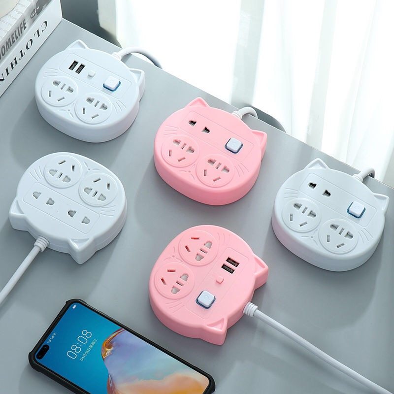 官方正品 防雷插座二爪插头排插二项插接线板两插头插板二脚USB