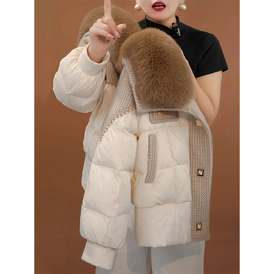 高级感毛领拉链羽绒棉服外套女冬季小众设计感加厚保暖面包服上衣
