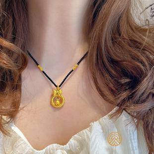 新款黄金平安扣吊坠女在逃公主铃铛编绳项链生日中秋节礼物送女友