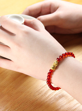 黄金貔貅手链男石榴石玛瑙
