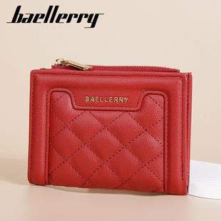 2025新款女士短款钱包baellerry欧美格纹简约钱夹拉链搭扣零钱包