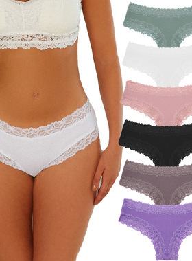 Women sexy mid waist cotton triangle underwear 螺纹棉三角裤