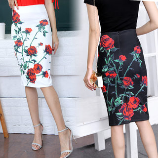 印花包臀裙中长半身裙 Printed package hip skirt long skirts