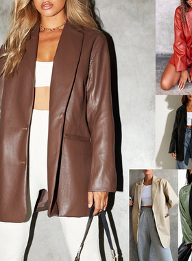 Ladies Leather jacket casual warm suit jacket 加绒PU夹克外套