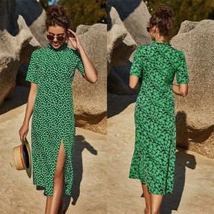 bag hip floral big swing dress Holiday beach dress无弹碎花裙