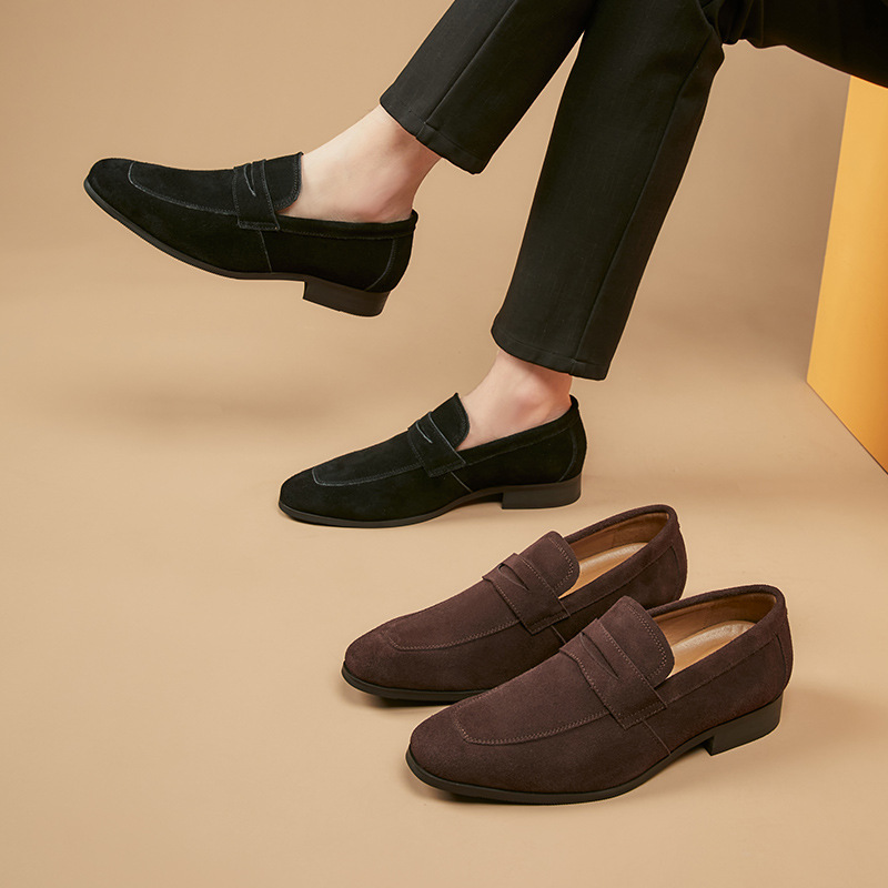 Japanese minimalist suede men leather shoes 简约一脚蹬男皮鞋