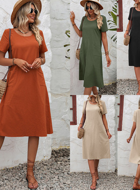 Contracted relaxed round collar short sleeve dress简约连衣裙