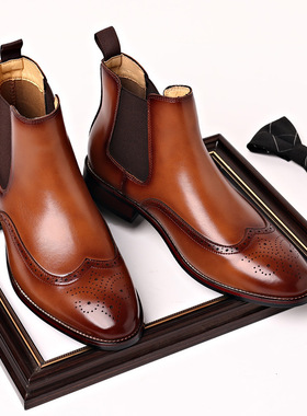 Bullock pointed casual business short boots men 尖头男靴PU鞋